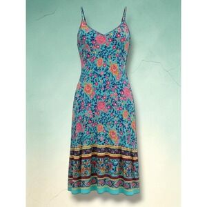 Qearal Pink Blue Floral Tiered Mini Dress